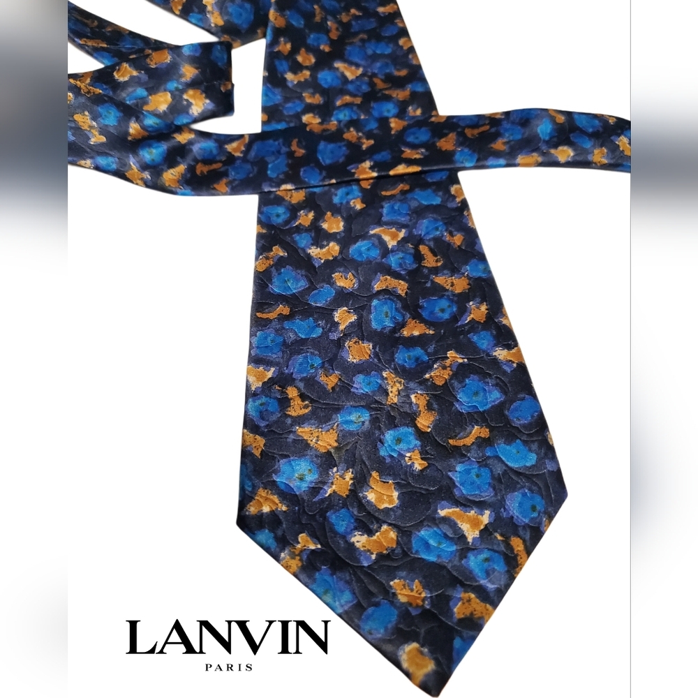 Lanvin blue & gold silk tie VERY nice